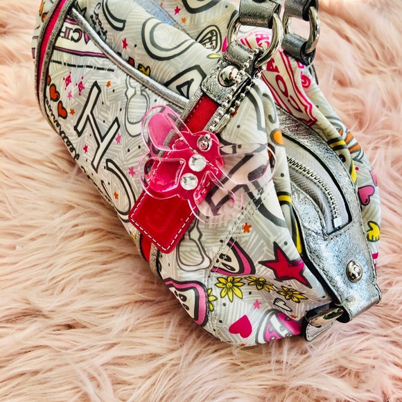 Coach Handbags - Poppy Coach Butterfly Pink, Silver & White Bag!